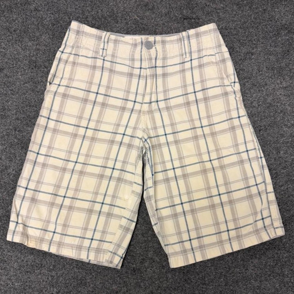 Aeropostale Mens Plaid Shorts White Black Y2K Checkered Flat Front Size 27 28